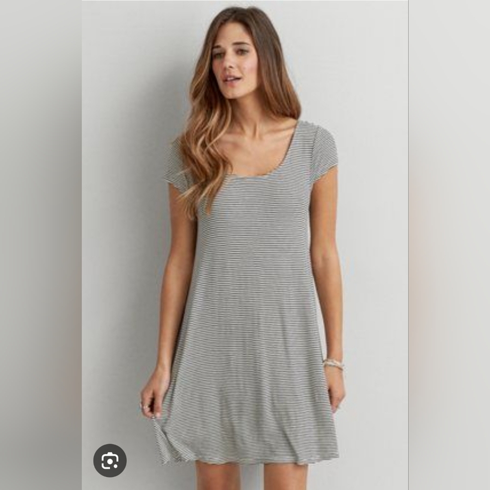 NEW American Eagle AEO Striped T Shirt Dress White Black Tshirt Mini